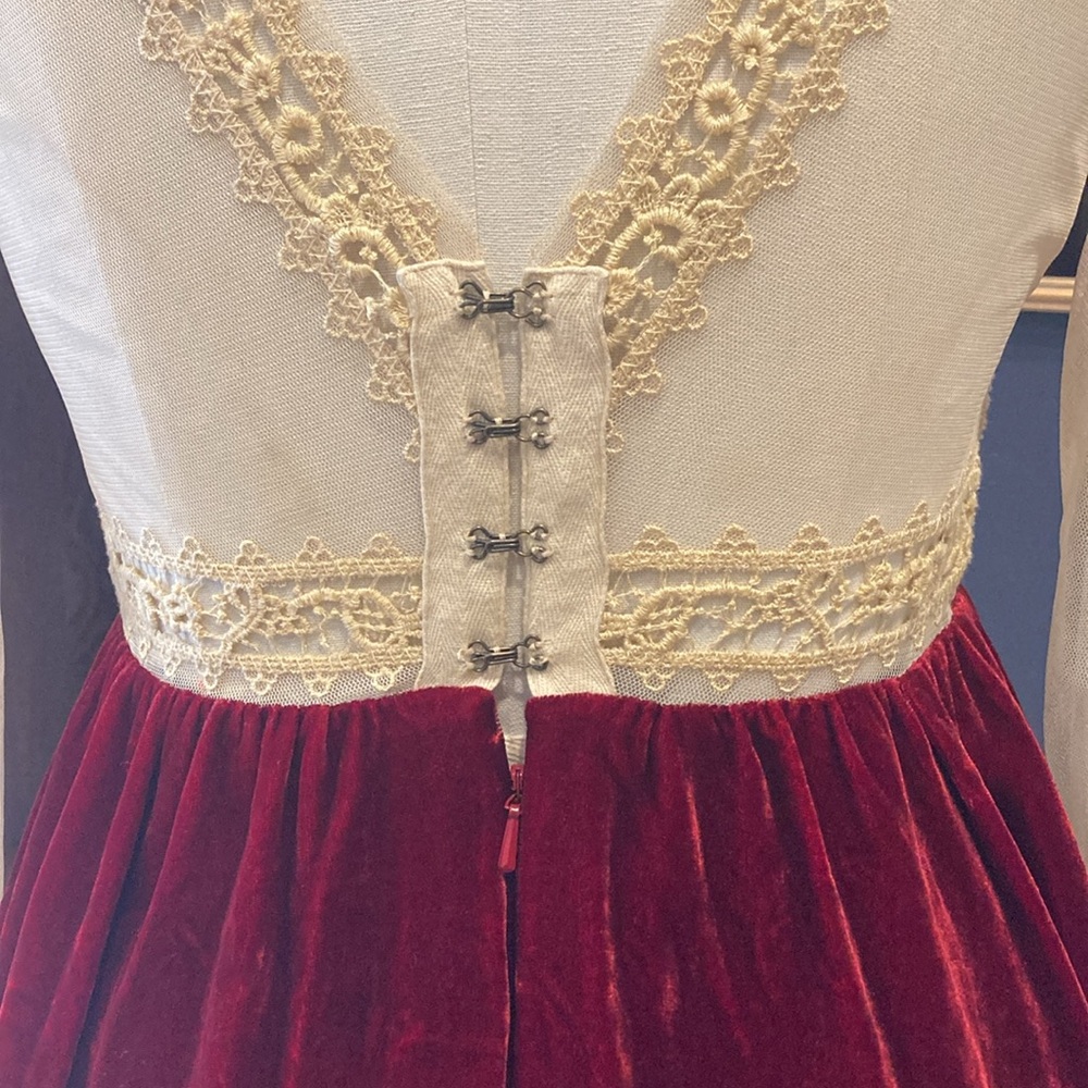Free People Nude Mesh Lace Burgundy Velvet Dress - Picture 5 of 5